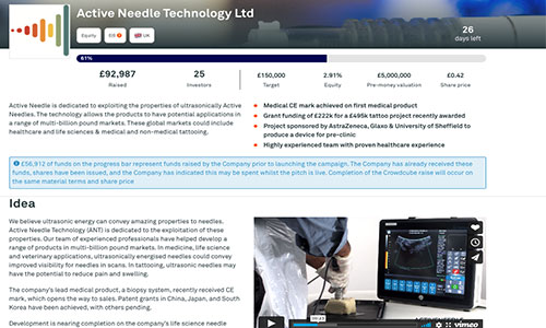 Crowdfunding on Crowdcube computer screen still showing a crowdfunding video